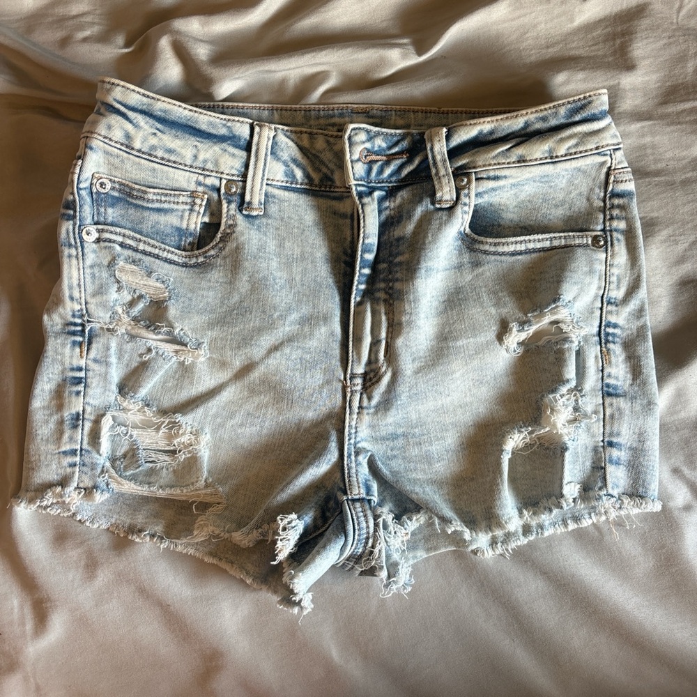 Distressed Light Blue Denim Shorts